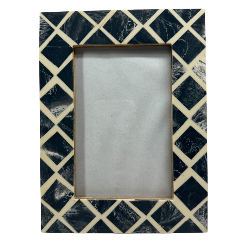 Bone Inlay Diamond Trellis Picture Frame Black Gray White 4x6 Tabletop Decor